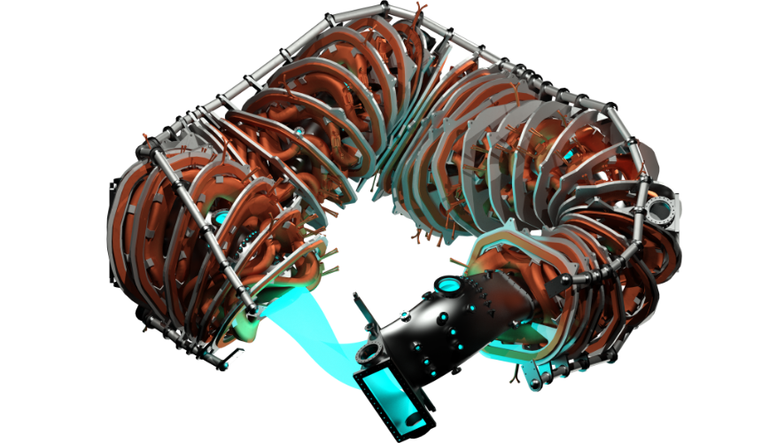 CAD rendering of an isometric view of the upper half of HSX.